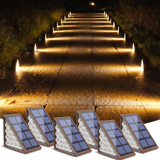 NIORSUN Solar Step Lights,6 Pack Warm White Solar Stair Lights Outdoor Waterproof Auto On Off,Outdoor Stair Lights for Steps,Stair,Patio,Yard,Porch,Front Door,Sidewalk,Deck Decor（Brown）
