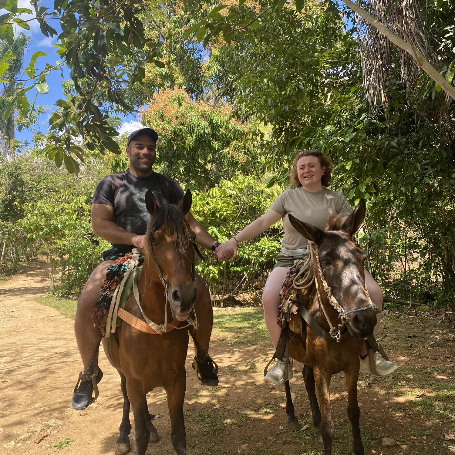 Horseback riding to a waterfall in Dominican Republic, February 2023