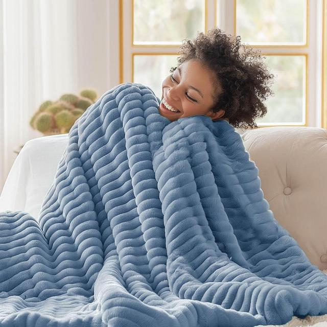 Bedsure Fall Throw Blanket for Couch - Super Soft Cozy Blankets for Women, Cute Small Blanket for Girls, Ashley Blue，50x60 Inches