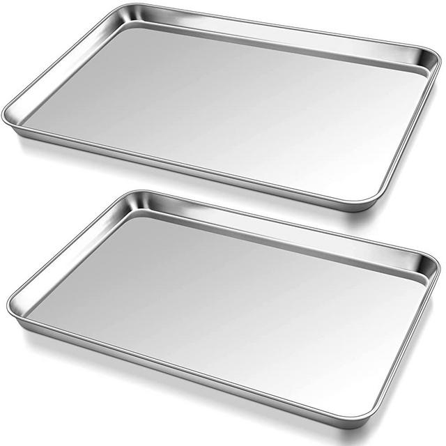 P&P CHEF Baking Sheet Pan Set of 2, Stainless Steel Baking Cookie Sheets Oven Tray, Rectangle 17.3” x 13” x 1”, Non Toxic & Durable Use, Mirror Finished & Dishwasher Safe
