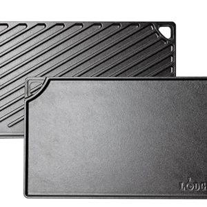 Lodge Double Play Reversible Cast Iron Grill/Griddle - Dual-Sided with Double Burner Configuration for Eggs, Pancakes, Burgers & More