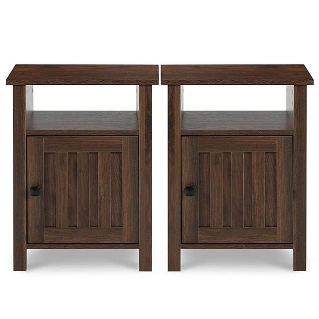 LTMEUTY Farmhouse Night Stands with Door - Set of 2 Wood Nightstand Set for Bedroom Bedside Table with Cabinet & Open Shelf, Tall Night Stand, Brown Wood Grain