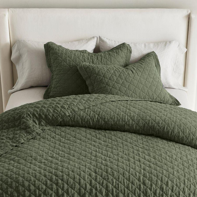 Belgian Flax Linen Diamond Quilt, Cypress, King/Cal. King