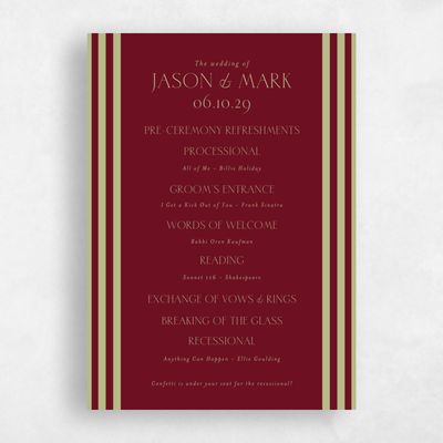 Dark Burgundy, Red Wedding Program - Reinette