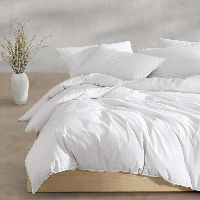 Calvin Klein - King Duvet Cover Set, Modern Cotton Washed Percale Bedding with Matching Shams, Cozy Home Decor, Oeko-Tex Certified (Washed Percale White, King)