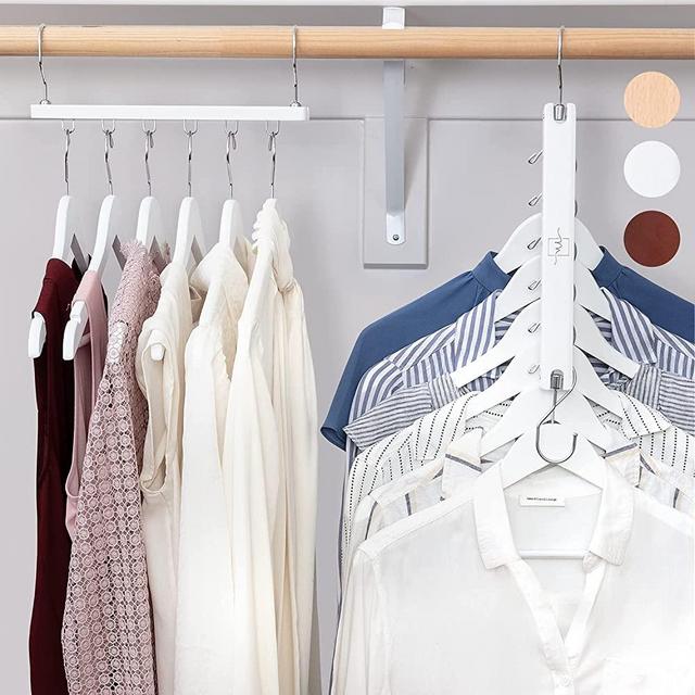 MORALVE Space Saving Hangers for Closet Organizer - 4 Pack Wood Shirt Organizer for Closet Space Saver Hangers for Clothes - Closet Clothes Hanger Organizer Stacker Space Saving Collapsible Hangers