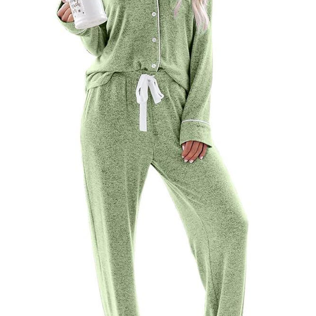 Aamikast Women's Pajama Sets Long Sleeve Button Down Sleepwear Nightwear Soft Pjs Lounge Sets