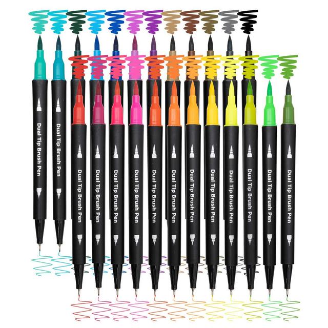 Dual Brush Marker Pens for Coloring,24 Colored Markers,Fine Point and Brush Tip Art Markers for Kids Adult Coloring Books Bullet Journals Planners,Note Taking Coloring Writing