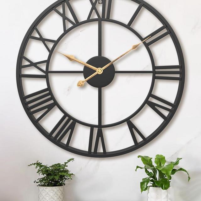 Pytha Sight 24 Inch Large Oversized Farmhouse Modern Decorative Wall Clock for Living Room,Silent Industrial Big Roman Numerals Vintage Metal Round Wall Clocks for Kitchen,Dinng Room,Office