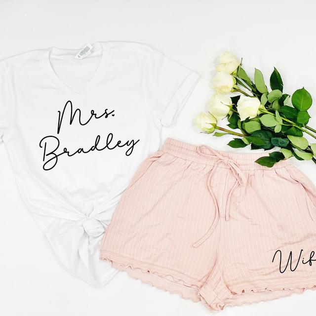 custom bride gift, bride sleepwear, mrs shirt, bride shirt, wedding gift, bridal party gift, honeymoon shirt, newlywed shirt, new mrs shirt