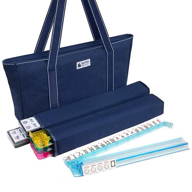 American Mah Jongg Set - 166 Premium White Tiles, 4 All-in-One Rack/Pushers, Blue Canvas Bag …