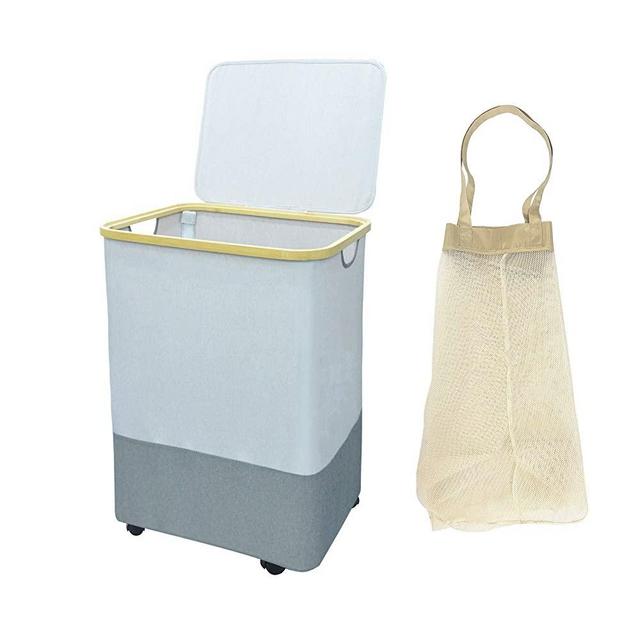 Large Laundry Hamper with Lid and Removable Laundry Bag, Collapsible Laundry Basket with Wheels, 105L Capacity Dirty Clothes Basket with Handles for Bedroom, Laundry Room, Beige-Grey