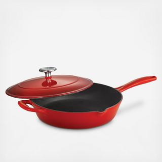 Gourmet Enameled Cast Iron Covered Skillet