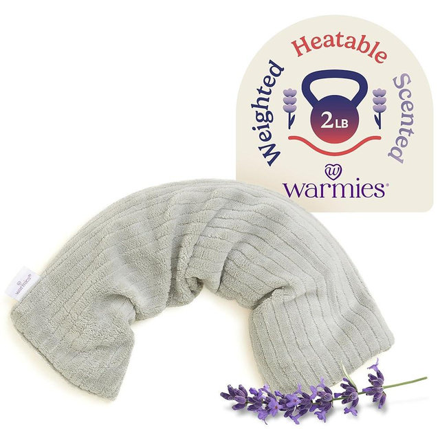 warmies Hot-Pak Microwavable Neck Wrap - Soothing Warm Compress with Scented Lavender - Cooling Neck Warmer for Relaxation - Microwave Heating Pad for Aches & Pains - Gray, Soft Cord, Pack of 1