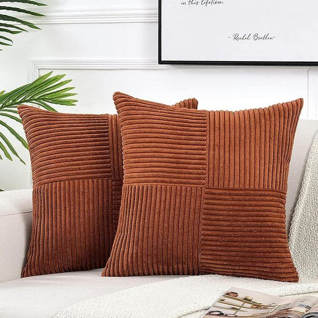 Fancy Homi 2 Packs Rust Boho Decorative Throw Pillow Covers 18x18 Inch for Living Room Couch Bed, Farmhouse Home Decor, Soft Corss Corduroy Patchwork Textured Terracotta Accent Cushion Case 45x45 cm