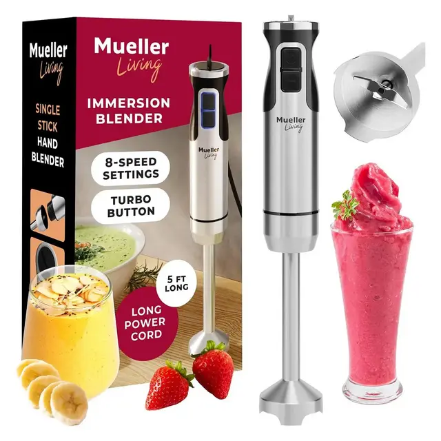 MuellerLiving Hand Immersion Blender - 8 Speed Stainless Steel Electric, Emulsion Blender with Turbo Mode