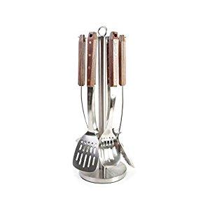 Schmidt Brothers Kitchen Brass Walnut 7 Piece Set w/Holding Stand