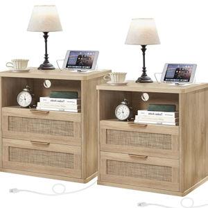 Nightstands Set of 2, Natural Wood
