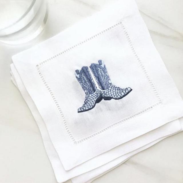 White Cocktail Napkins | Western Boots | Set of 4