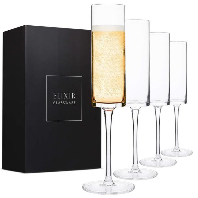 Champagne Flutes, Edge Champagne Glass Set of 4 - Modern & Elegant for Women, Men, Wedding, Anniversary, Christmas, Birthday - 6oz, Premium Crystal