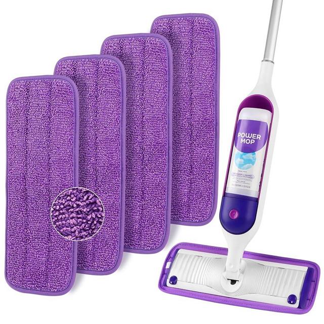 HOMEXCEL Reusable Microfiber Mop Pads for Swiffer PowerMop, Power Mop Pads Refills for 13''-15'' Spray Mop, Machine Washable Power Mop Pads Replacement for Multi-Surface Floor Cleaning, Pack of 4