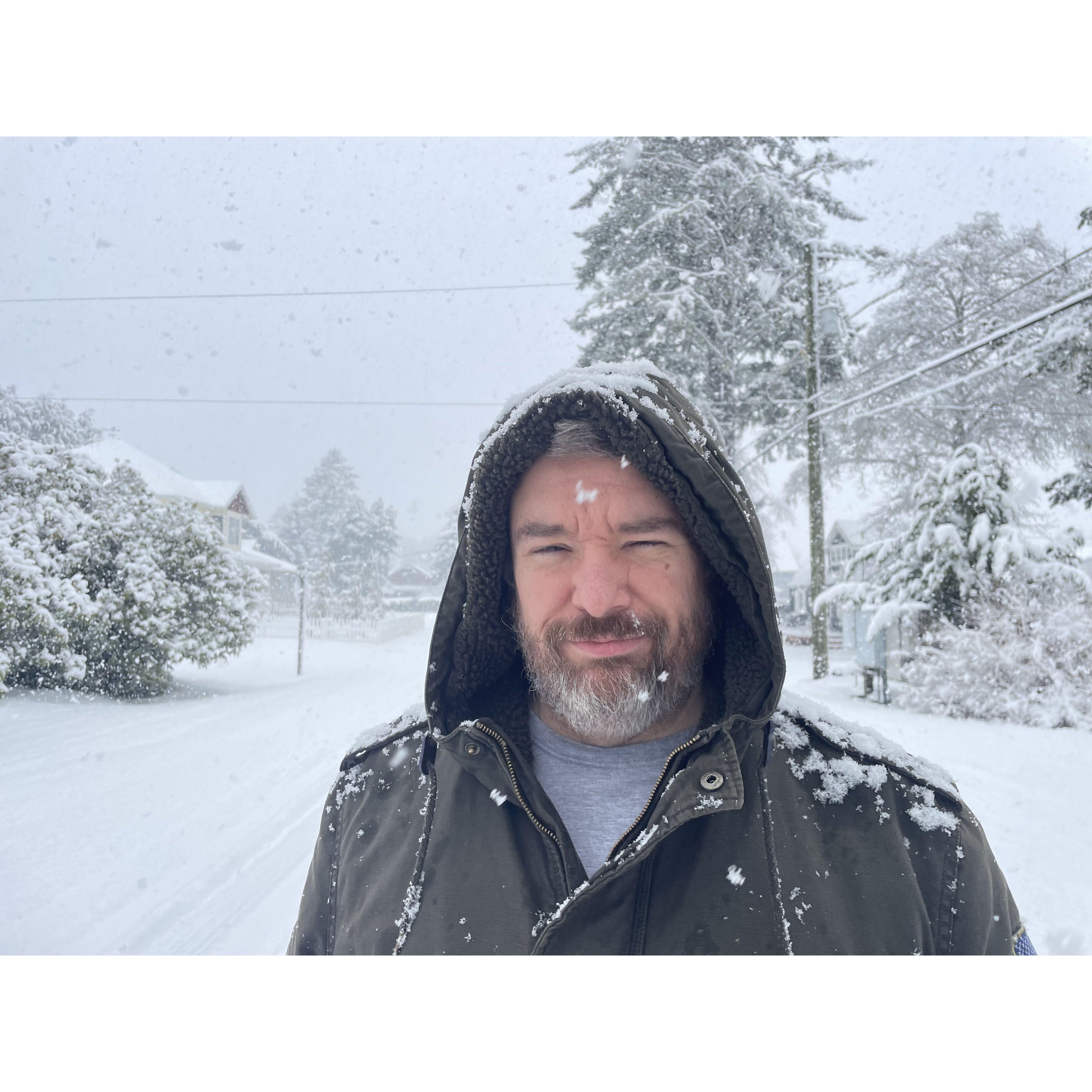 Chris "enjoying" the snow