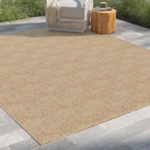Roselyn Geometric Power Loom Beige Indoor/Outdoor Patio Rug - Rectangle 4' x 6'