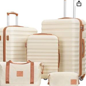 Coolife Suitcase Set 3 Piece Luggage Set Carry On Hardside Luggage with TSA Lock Spinner Wheels (White, 5 piece set)