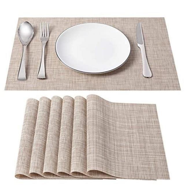 PVC Table Mats,Placemat Sets of 4 Non-Slip Washable Coffee Mats,Heat Resistant Kitchen Tablemats HQSILK Placemats Beige 