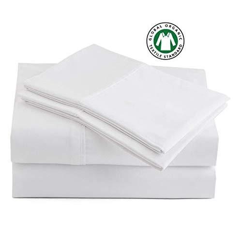 100% Organic Cotton Pure White Queen-Sheets Set, 4-Piece Pure Organic Cotton Long Staple Percale Weave Ultra Soft Best Bedding Sheets for Bed, Breathable, GOTS Certified, Fits Mattress Upto 17" Deep