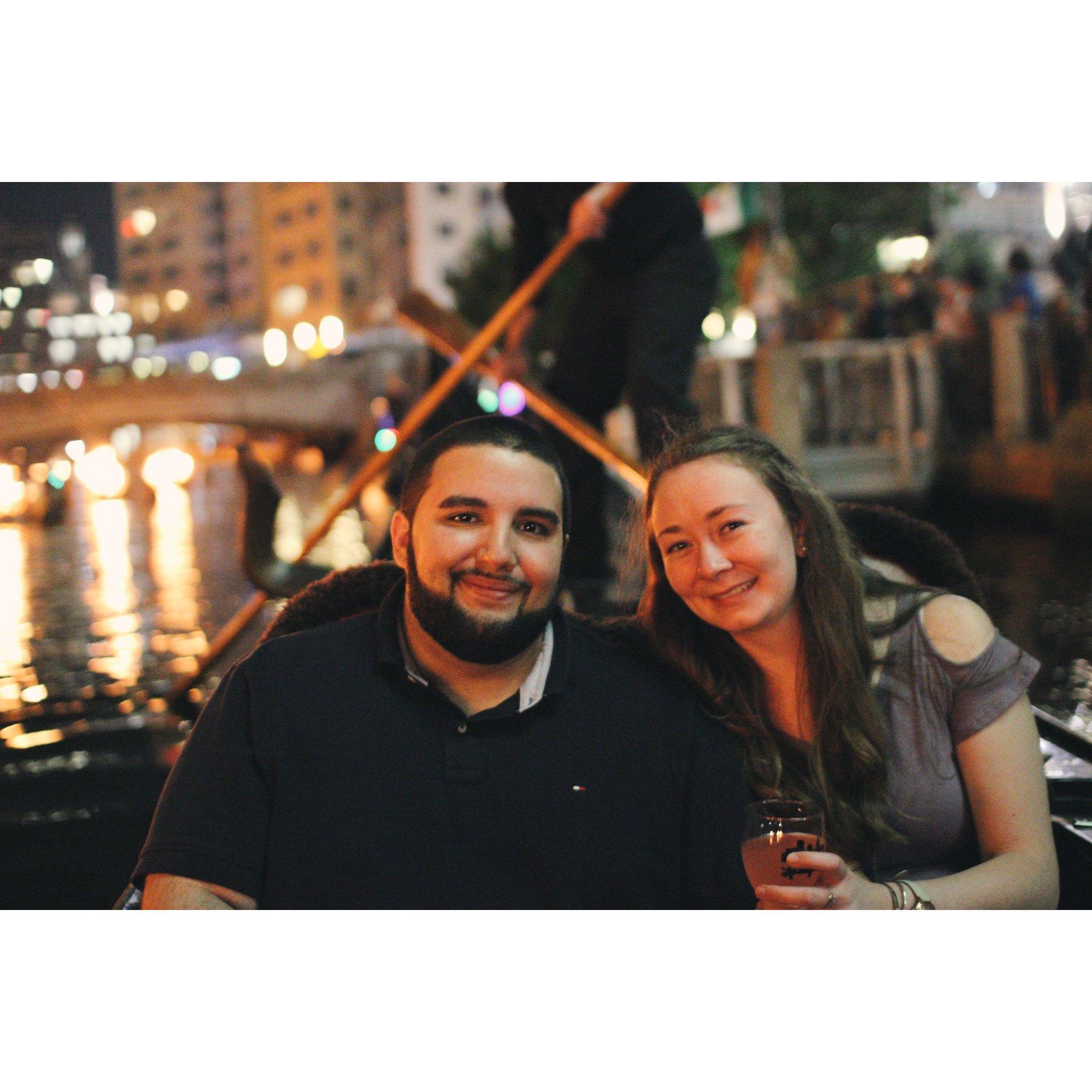 Taking a gondola ride during WaterFire in Providence. Thanks for the photo Eme!