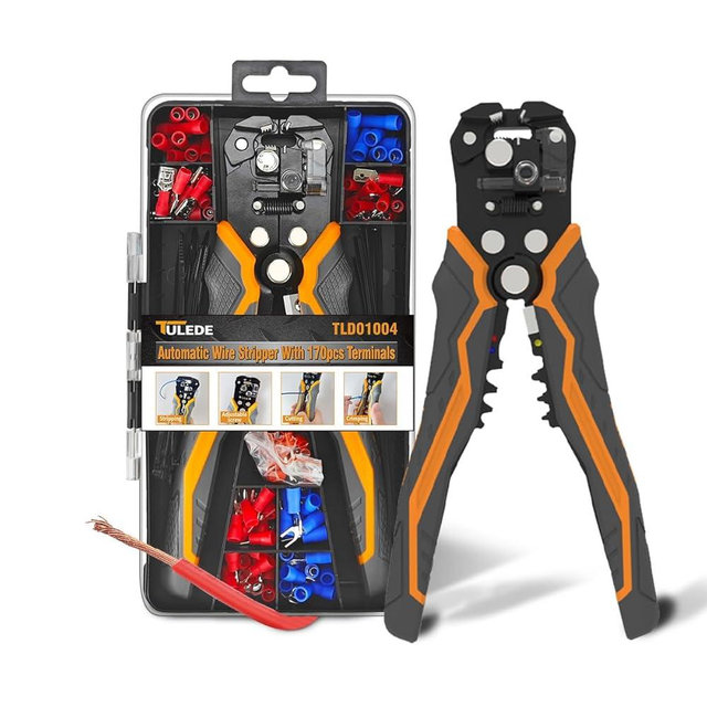TULEDE 251 PCS Wire Stripper Kit, Automatic Wire Stripper for AWG 10-24 with 201 Insulated Terminals and 50 Cable Ties, Professional Electrician Tool Set for Electrical Work