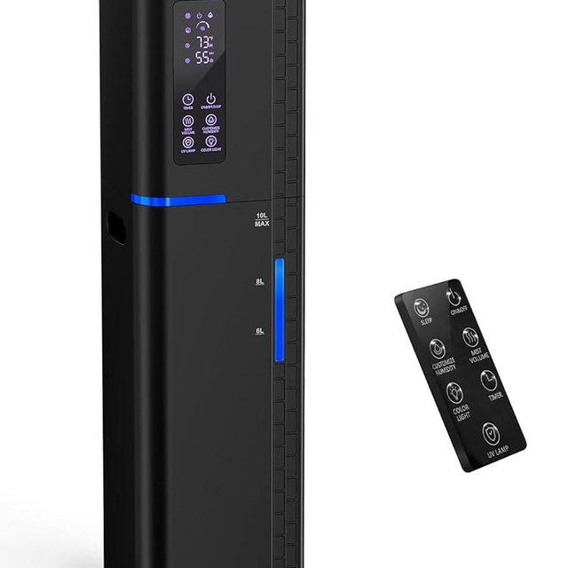 Zeova 10L/2.64Gal Humidifier, Top Fill Quiet Ultrasonic Cool Mist Humidifiers for Bedroom, Covers 550ft², 60H Runtime, 24H Timer, 3 Mist Modes Humidifier Large Room, Home, Office, Plants, Black