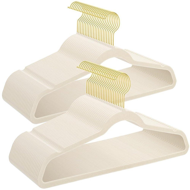 UNEED Ivory Velvet Hangers with Golden Hooks, 36 Pack - Ultra Thin Space Saving, Non-Slip Clothes Hangers for All Clothing, Dorm & Closet Organization (Heavy Duty, Anti-Scratch,360° Protection)