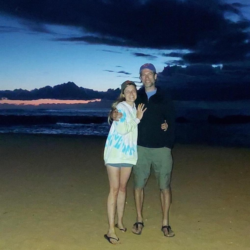 First pic after getting engaged! We raced to find a place to watch the sunset on our last night in Kauai and this little beach was just perfect xoxo