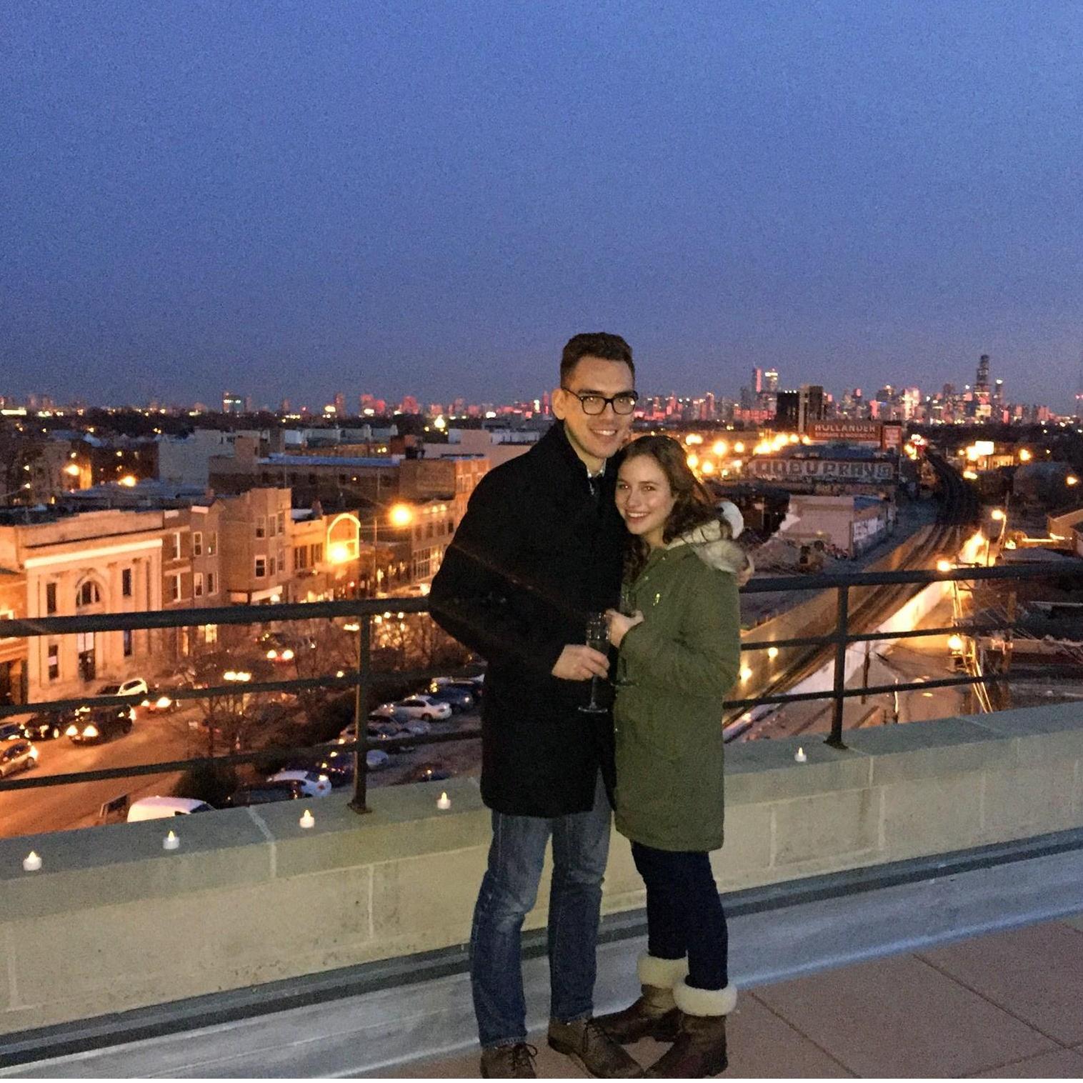 Right after she said yes! Surprise on the rooftop with our closest friends!