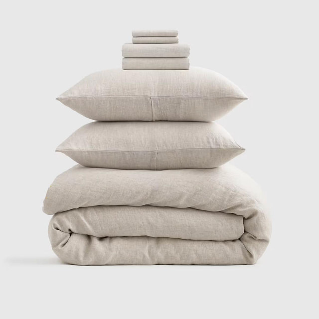 European Linen Chambray Deluxe Bedding Bundle - Natural, King