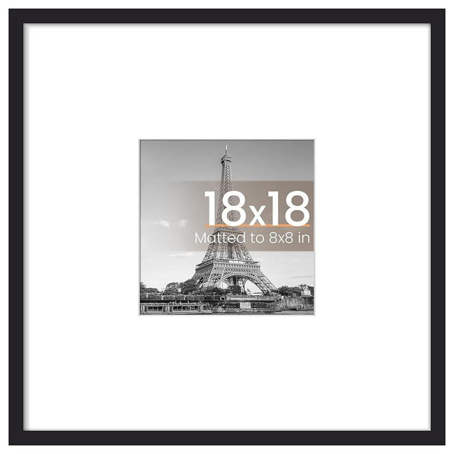 upsimples 18x18 Picture Frame, Display Pictures 8x8 with Mat or 18 x 18 Without, Wall Hanging Square Frames, Black, 1 Pack