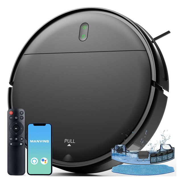 MAMNV BR151 Robot Vacuum and Mop, Vacuum Cleaner for home, with APP/Remote, Self-Charging Ideal for Pet Hair, Black