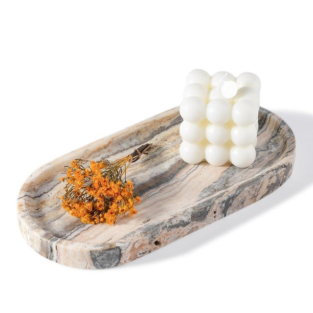 Koville 10"x5" Marble Vanity Tray for Bathroom Kitchen Countertop, Natural Marble Trays for Home Decor, Perfume Organizer Jewelry Dish, Stone Tray for Dresser, Decorative Candles Trays