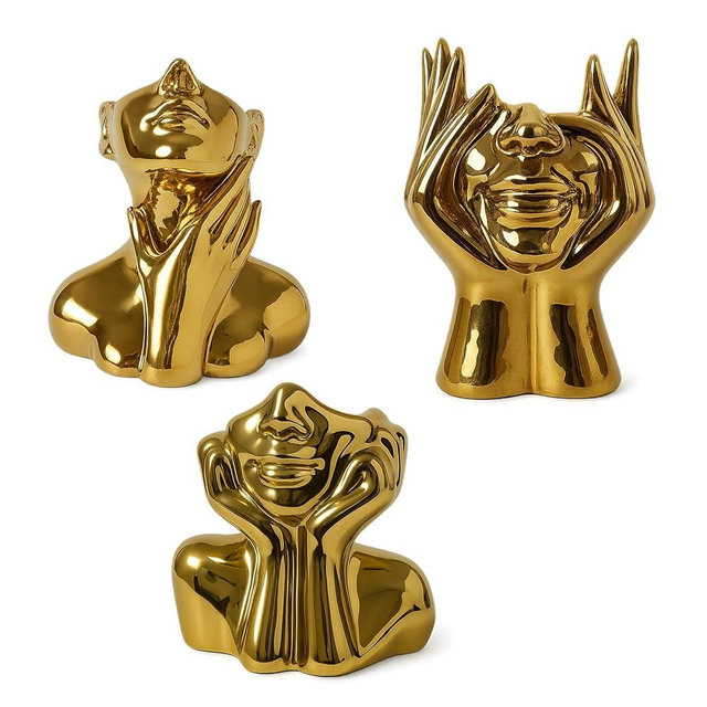 Face Vase Unique Ceramic Vase for Room,Office,Home Decor,Gold,Set