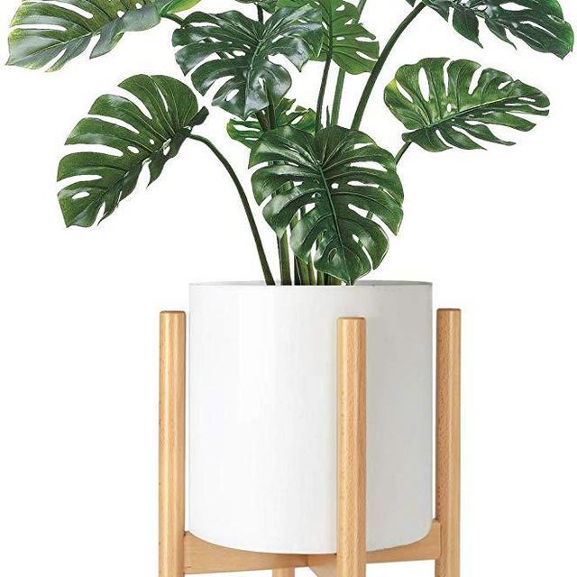 Mkono Plant Stand Mid Century Wood Flower Pot Holder Display Potted Rack Rustic, Up to 10 Inch Planter (Planter Not Included), Natural