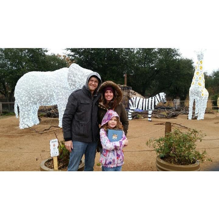 Christmas Lights @ The Dallas Zoo. It was so cold, but we had a blast finding animals in the super cool picture book the Holly family gave Amelia!