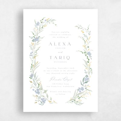 Blue Floral Wedding Invitation - Darcy Portrait Foil