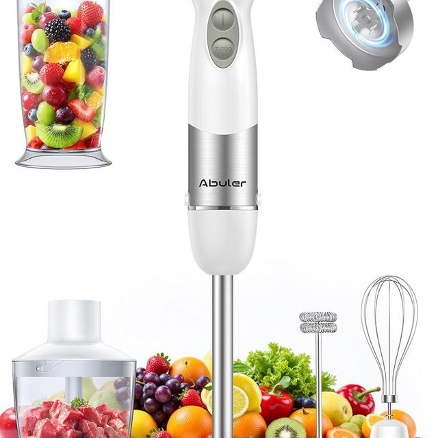 Immersion Blender Handheld 1000W 5 in 1 Corded Stick Hand Blender Kitchen with 12 Speed, BPA-Free, Mixing Beaker, Chopper, Whisk, Milk Frother, Perfect Emulsifier for Soup, Baby Food, Sauce, Puree
