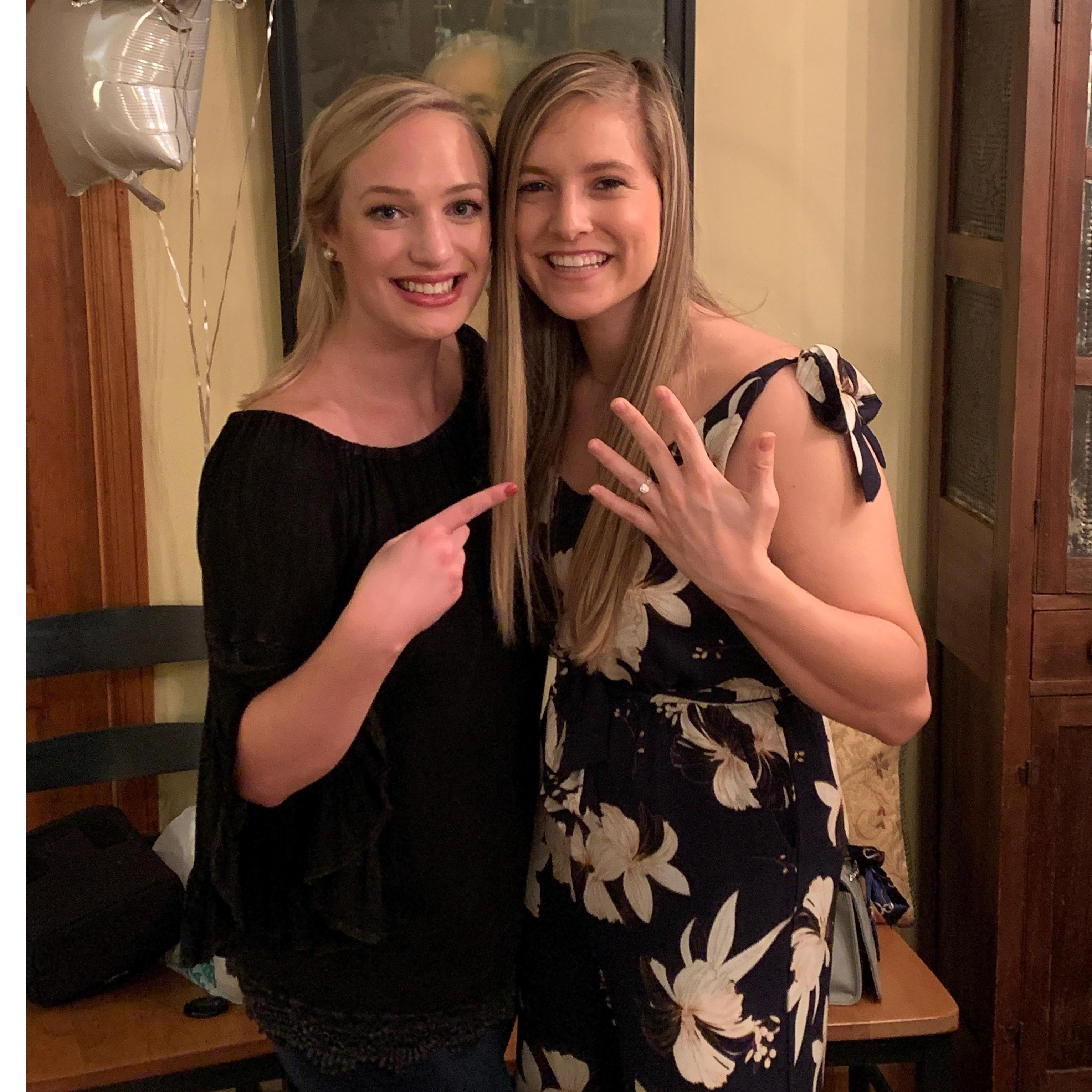 This is Hannah and Hannah's Maid of Honor, Ashley,  after James proposed to Hannah.