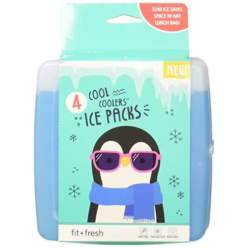 Fit & Fresh Cool Coolers Freezer Packs Slim Ice Pack for Lunch Box, Set of 4, Blue