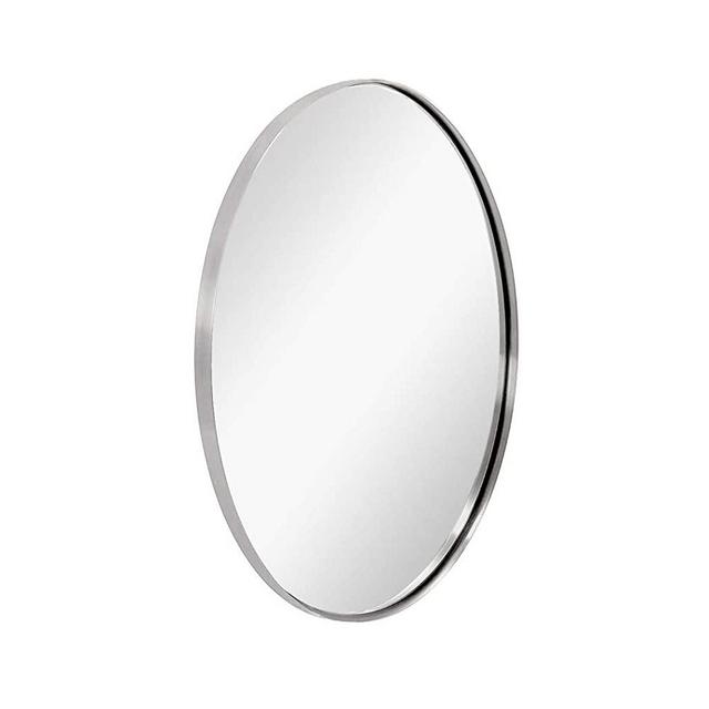 ANDY STAR Oval Wall Mirror | 22x30x1'' Brushed Sliver Bathroom Mirror with Stainless Steel Metal Frame 1'' Deep Set Design