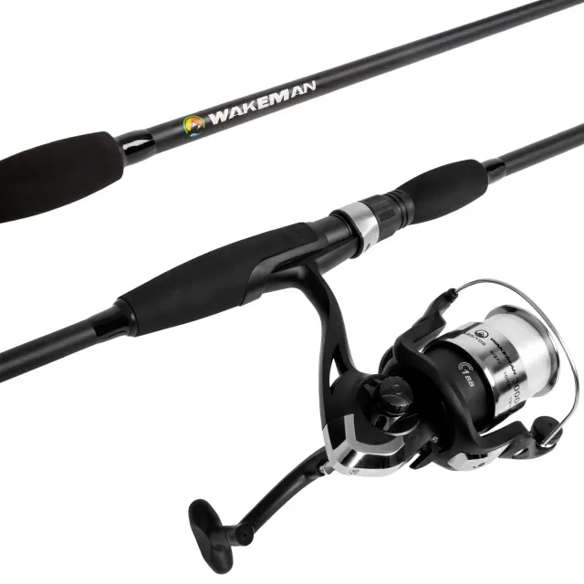 Fishing Rod and Reel Combo, Spinning Reel Fishing Pole, Fishing Gear for Bass and Trout Fishing, Black - Lake Fishing, Strike Series by Wakeman