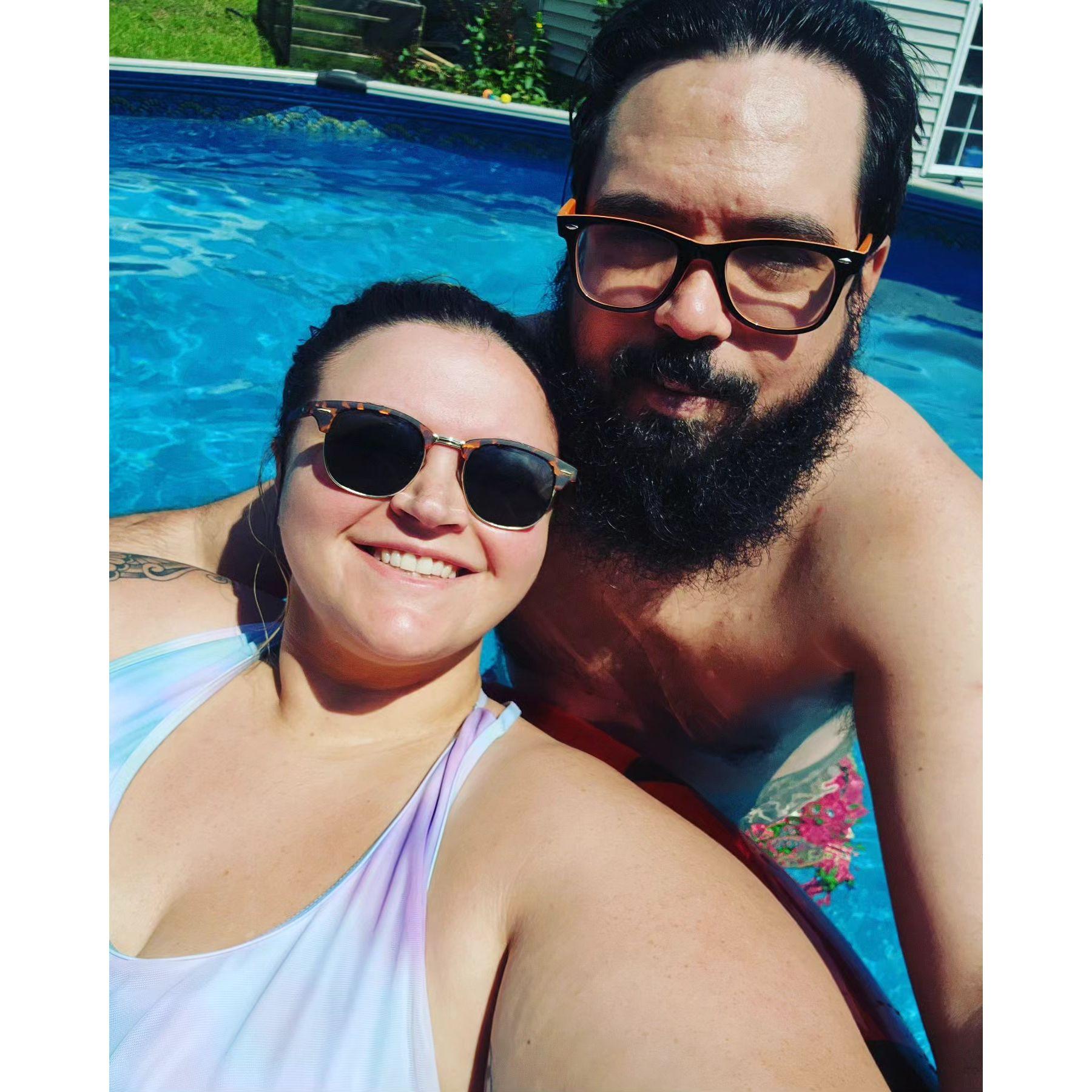 Enjoying our pool at home